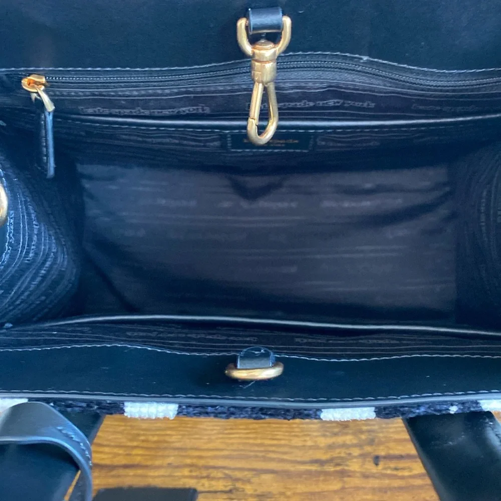 Kate Spade Manhattan Spade Flower Monogram Chenille Small Tote Black Cream Gold - Picture 8 of 15